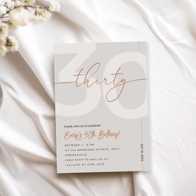 Convites Modern Beige & Gold 30th Birthday Invitation (Criador carregado)