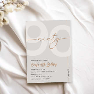 Convites Modern Beige & Gold 90th Birthday Invitation
