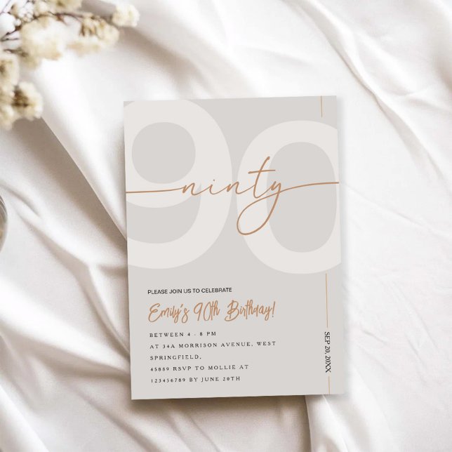 Convites Modern Beige & Gold 90th Birthday Invitation (Criador carregado)