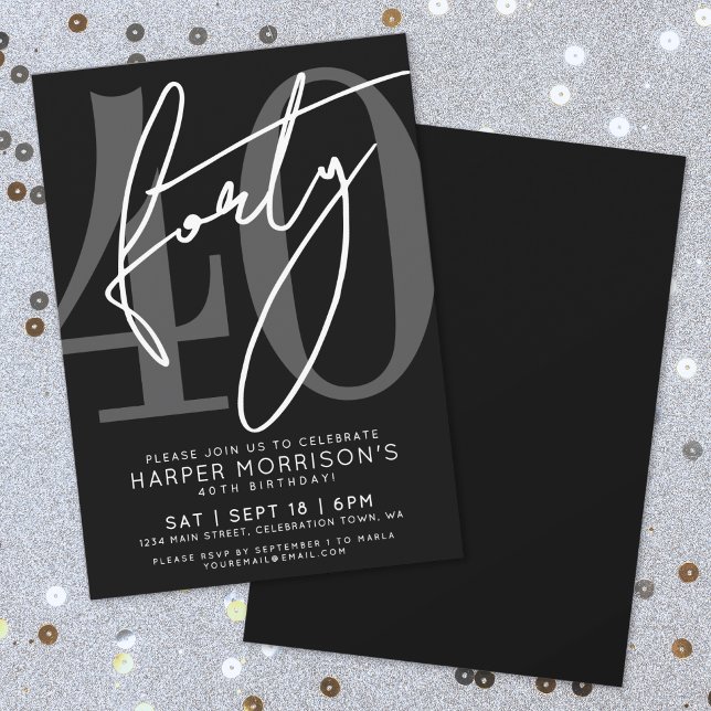 Convites Modern Black 40th Birthday Party Invitation (Modern Black 40th Birthday Party Invitation)