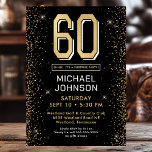 Convites Modern Black 60th Birthday Photo Surprise Party<br><div class="desc">Este fabuloso convite de festas surpresa de 60 anos, preto e ouro, com o número 60 em ouro, com fontes modernas e lados dourados na frente e uma fabulosa foto em preto e branco no verso seria perfeito para pedir às pessoas que se juntem a vocês enquanto celebram o homem...</div>