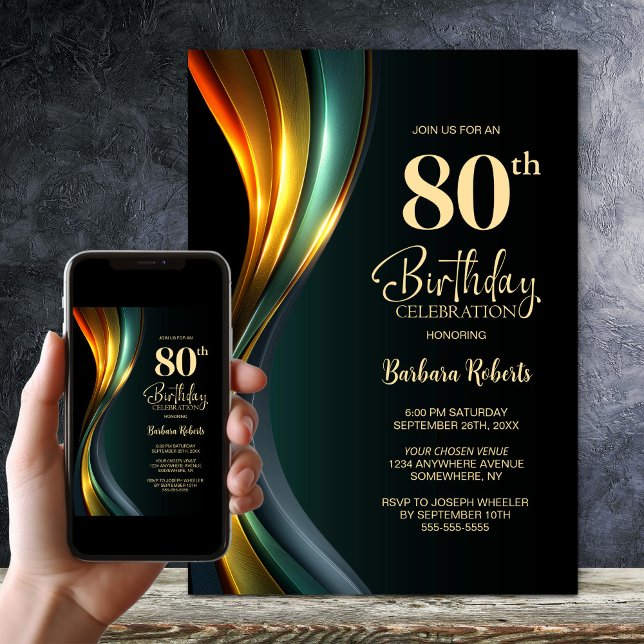 Convites Modern Black and Gold 80th Birthday Party (Criador carregado)