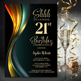 Convites Modern Black and Gold Surprise 21st Birthday Party