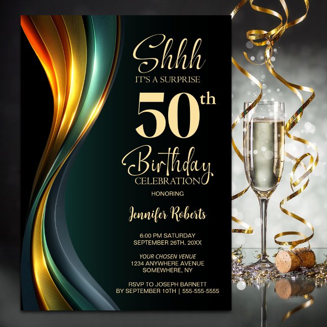 Convites Modern Black and Gold Surprise 50th Birthday Party (Criador carregado)