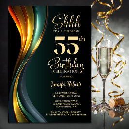 Convites Modern Black and Gold Surprise 55th Birthday Party