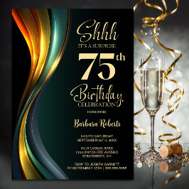 Convites Modern Black and Gold Surprise 75th Birthday Party