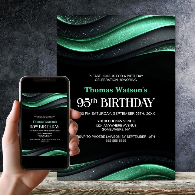 Convites Modern Black and Green 95th Birthday Party (Criador carregado)