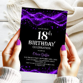 Convites Modern Black and Purple 18th Birthday Party