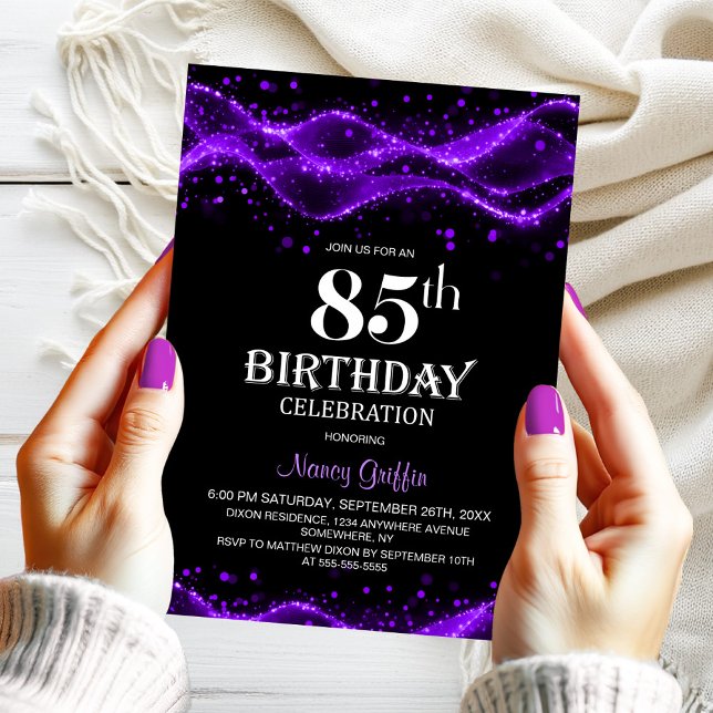 Convites Modern Black and Purple 85th Birthday Party (Criador carregado)