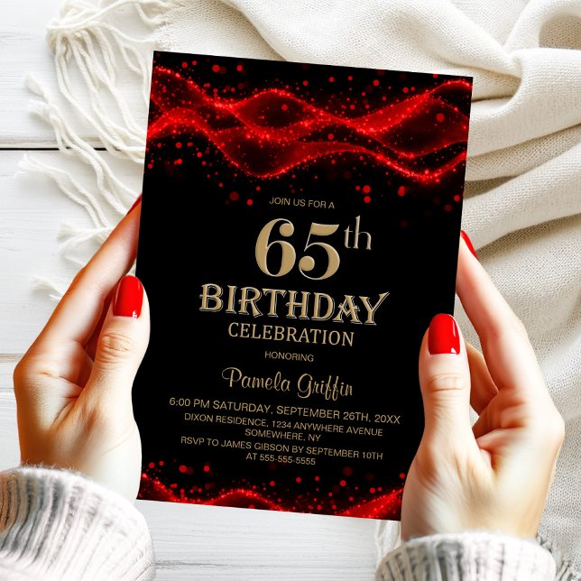 Convites Modern Black and Red 65th Birthday Party (Criador carregado)