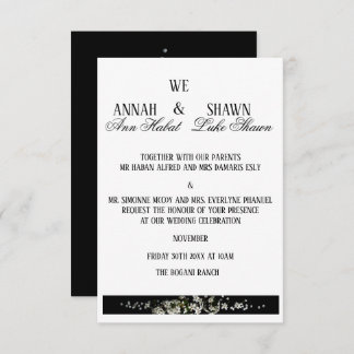 Convites Modern Black and White Floral Wedding Invitation