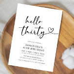 Convites Modern Black and White Hello 30th Birthday Party<br><div class="desc">Celebrate your big 3-0 with our Modern Elegant Black and White Hello 30th Birthday Party Invitation! Featuring a striking combination of bold black and crisp white, this stylish invitation exudes sophistication and energy. Sleek typography and contemporary design elements make it the perfect way to announce your milestone celebration. Personalize it...</div>