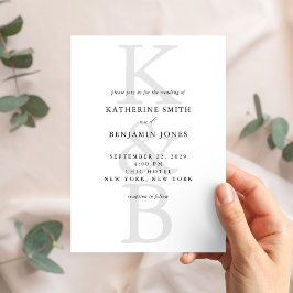 Convites Modern Black and White Monogram Minimalist Wedding