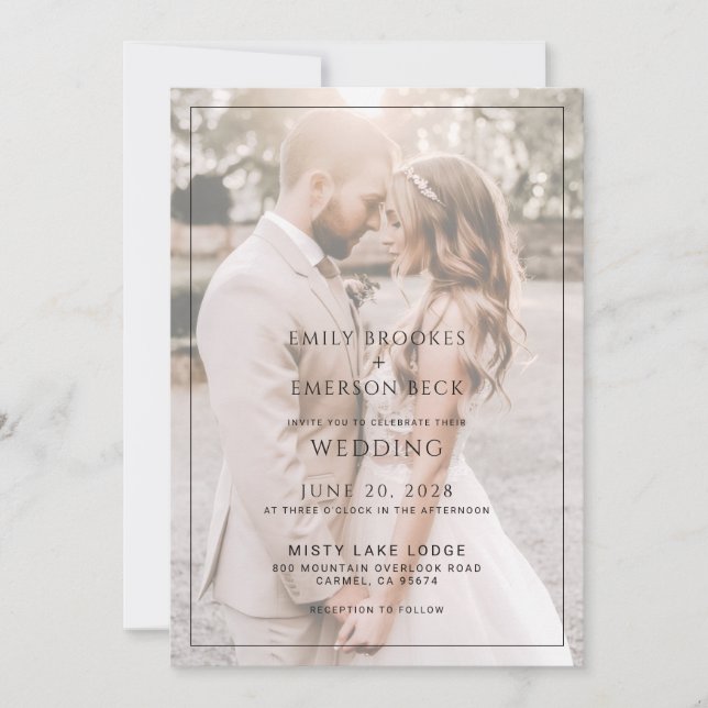 Convites Modern Black And White Overlay Photo Wedding (Frente)