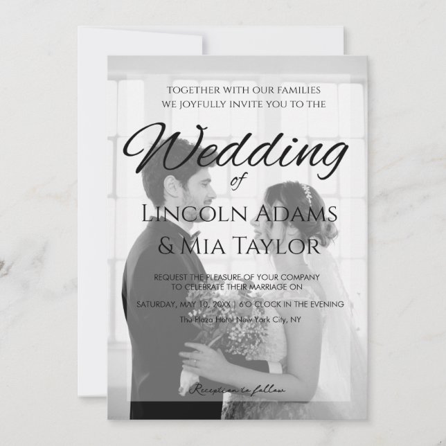 Convites Modern Black and White Overlay Wedding Invitation (Frente)