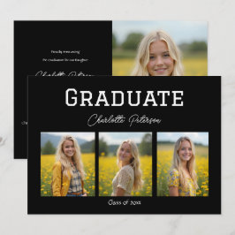 Convites Modern Black and White Photo Grad Announcement
