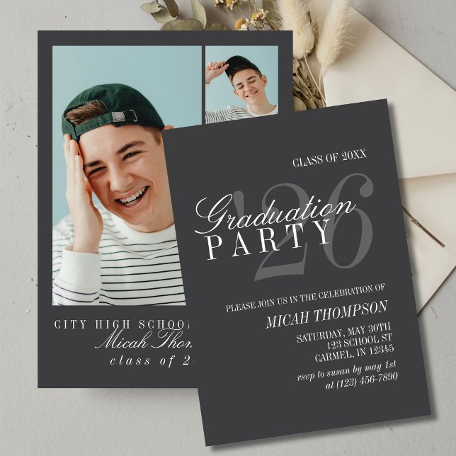 Convites Modern Black and White Photo Graduation Party (Modern Black and White Photo Graduation Party Invitation)