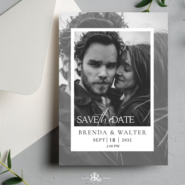 Convites Modern Black and White Photo Wedding Invitation (Criador carregado)