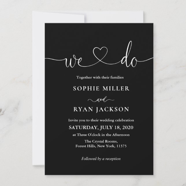 Convites Modern Black and White We Do Script Wedding  (Frente)