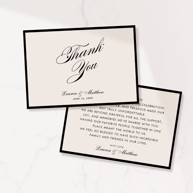 Convites Modern Black Border Ivory Wedding Thank You Card (Criador carregado)
