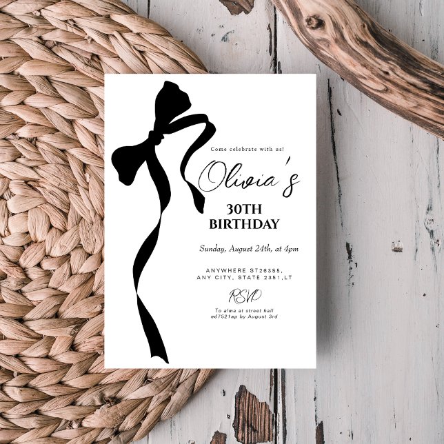 Convites Modern black bow 30th birthday party invitation (Criador carregado)
