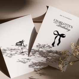 Convites Modern Black Bow Birthday Invitation