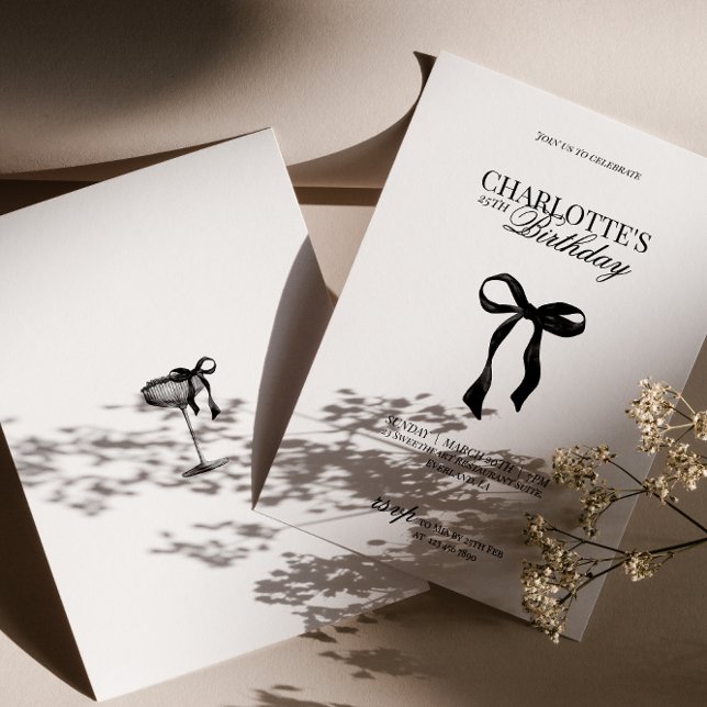 Convites Modern Black Bow Birthday Invitation (Criador carregado)