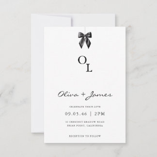 Convites Modern Black Bow Monogram Wedding Invitation