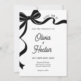 Convites Modern Black Bow Wedding Invitation