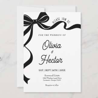 Convites Modern Black Bow Wedding Invitation 