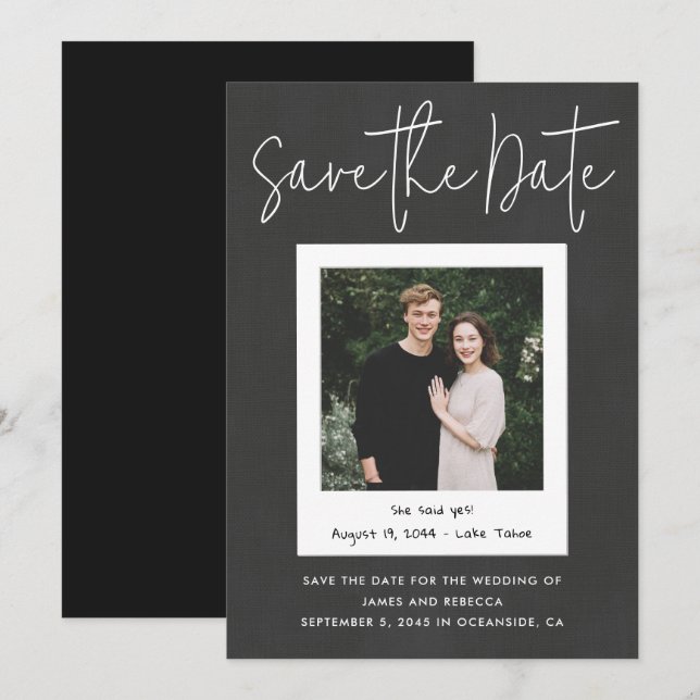 Convites Modern Black Custom Engagement Photo Save the Date (Frente/Verso)