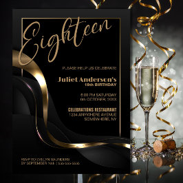 Convites Modern Black Dourado 18ª Festa de aniversário