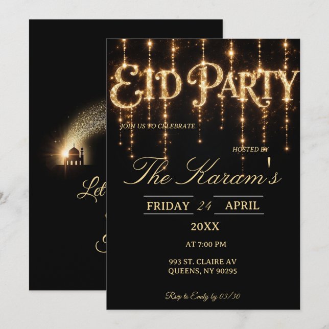 Convites Modern Black elegant Eid Party Invitation  (Frente/Verso)