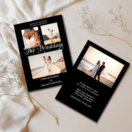 Convites Modern Black Elegant Script Photo Classic Wedding 