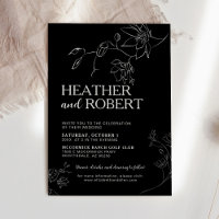Modern Black Floral Botanical Boho Simple Wedding