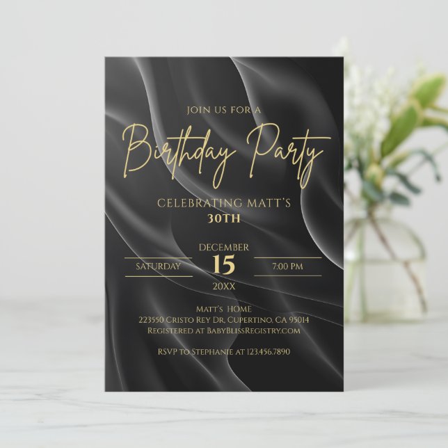 Convites Modern black & Gold Birthday Invitation (Em pé/Frente)