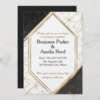 Convites Modern Black Gold Geometric Wedding Invitation