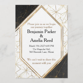 Convites Modern Black Gold Geometric Wedding Invitation