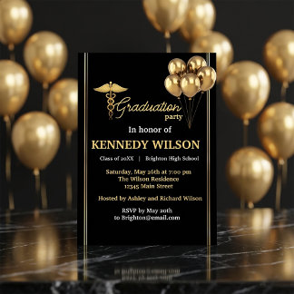 Convites Modern Black Gold Graduation Party 2026
