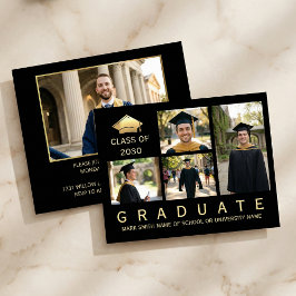 Convites Modern Black & Gold Graduation Photo Invitation