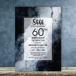 Convites Modern Black Marble Surprise 60th Festa de anivers