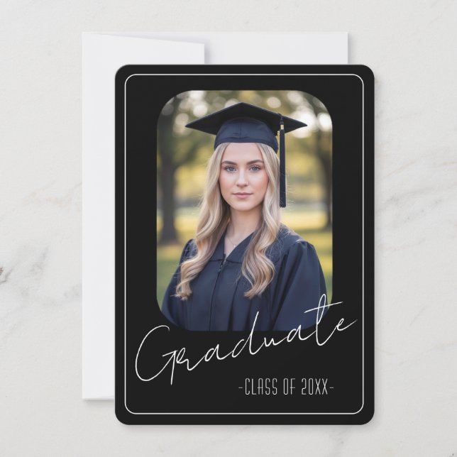 Convites Modern Black Photo Graduation Party Invitation (Frente)