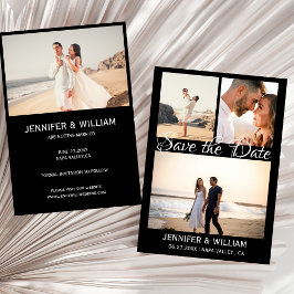Convites Modern Black Save the Date Script Photo Collage 