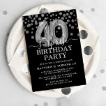 Convites Modern Black & Silver 40ª Festa de aniversário Sur<br><div class="desc">Convite de aniversário moderno de preto e prata para alguém que faz 40 anos! Apresentando um fundo preto,  faux prata glitter confetti,  balões prateados aniversário de 40 anos e um elegante modelo de aniversário que é fácil de personalizar.</div>