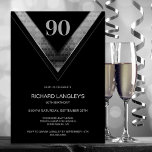 Convites Modern Black Silver 90th Birthday Party<br><div class="desc">Convide seus amigos e entes queridos com este moderno convite de aniversário preto e prata que apresenta uma área de texto personalizável que permite incluir sem esforço todos os detalhes necessários para sua celebração especial de aniversário, incluindo a data, hora, local e informações de RSVP. Uma variedade de tipos de...</div>