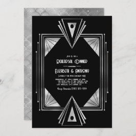 Convites Modern Black & Silver Art Deco Rehearsal Dinner