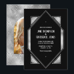 Convites Modern Black & Silver Gatsby Art Deco Wedding<br><div class="desc">Celebrate timeless elegance with this Art Deco Silver Wedding Invitation. Featuring a striking geometric design in rich black and metallic silver, this invitation evokes the luxury and sophistication of the roaring 1920s. Perfect for glamorous weddings, black-tie celebrations, or Great Gatsby–themed events. The reverse side includes a customizable photo placeholder in...</div>