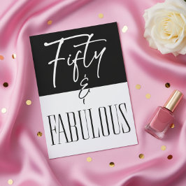 Convites Modern Black White Fifty & Fabulous Birthday