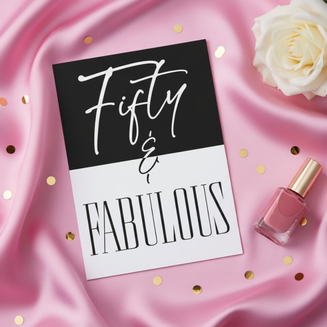 Convites Modern Black White Fifty & Fabulous Birthday (Criador carregado)