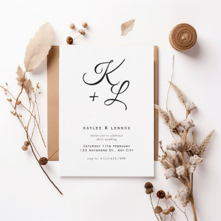 Convites Modern Black & White Monogram Wedding Invitation